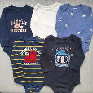 Bundle of 5 Long Sleeve Cotton Baby Bodysuits Size 6 Months EUC